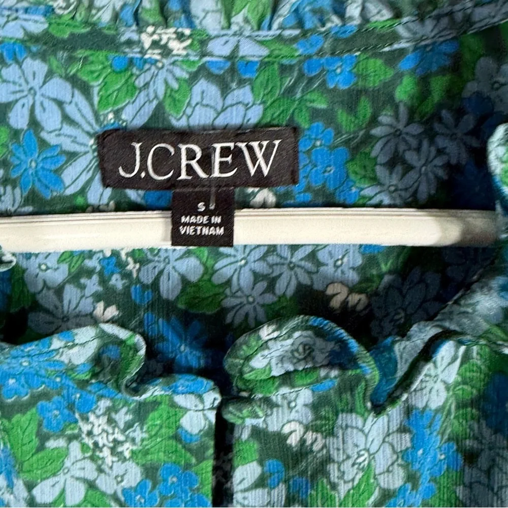 J. Crew Blue Green Floral Puff-Sleeve Blouse